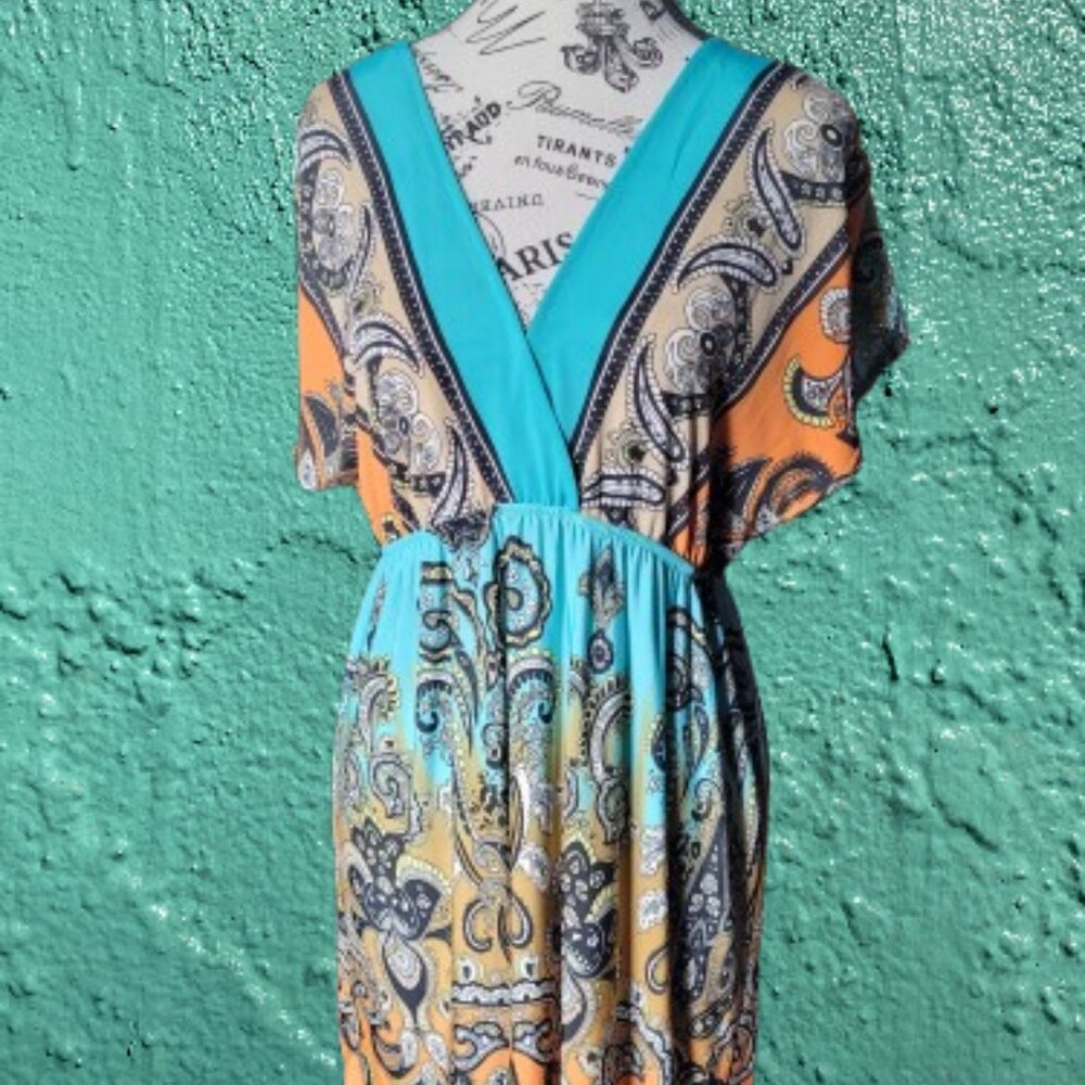 Christina Love Paisley Turquoise and Orange Cover Up For Swimsuit or Sundress - Picture 4 of 16